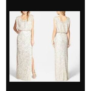 J S Collections  Ivory Mesh Gown  with Matte Silver & Gold Sequins, Sz. 12, Pre-